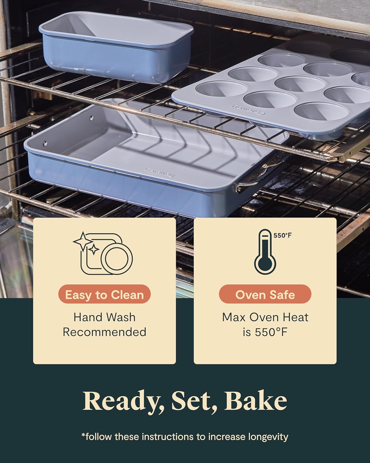 Caraway Nonstick Ceramic Bakeware Set - 11-Piece Assorted Baking Pans & Cooling Rack | Non-Toxic, PTFE & PFOA Free - Perracotta