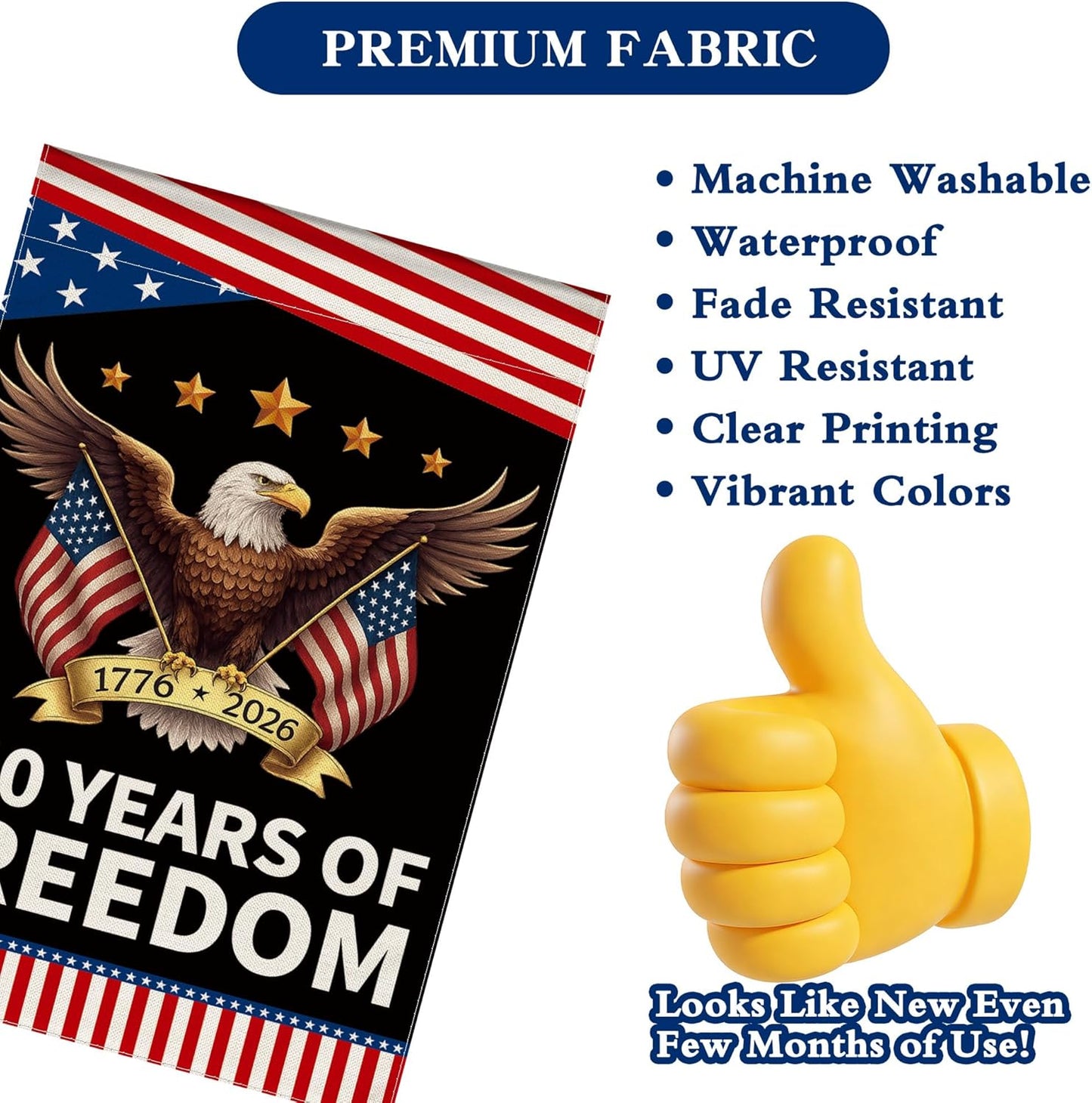250th Anniversary America Garden Flag - Patriotic Double-Sided Eagle Design | 12x18 Inch Commemorative Banner