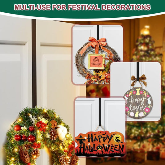 15" Reversible Wreath Hanger for Front Door, Fits Most Doors up to 1-3/4", Heavy Duty Steel Over The Door Hooks Hold up to 80 LBS for Spring & Easter Wreaths, Seasonal Door Decor (Black 1 Pack)