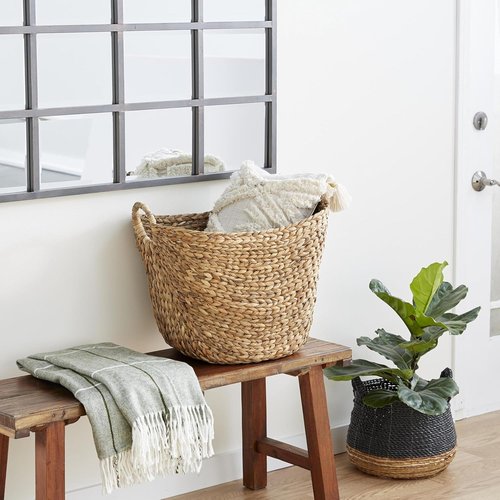 Deco 79 Seagrass Storage Basket - Large Woven Organizer with Ring Handles | 20" x 18" x 19", Brown