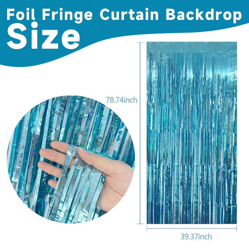 2 Pack Blue Streamers Blue Party Decorations Tinsel Foil Fringe Curtains Photo Backdrop Celebration Birthday Decorations Ocean Party Decoration