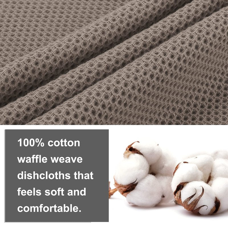 PiccoCasa 100% Cotton Dish Cloths Rags - Waffle Weave Kitchen Towels for Washing Dishes - Soft Absorbent Dish Towels for Kitchen Drying - 6 Pack -13 x 13 Inch - Brown