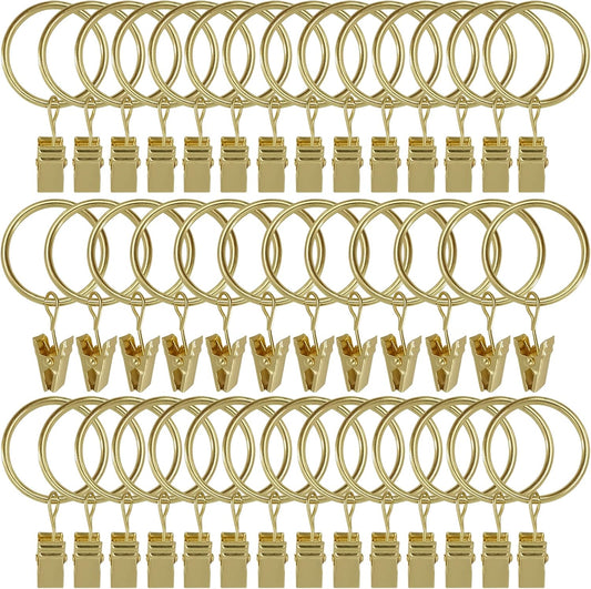 Skiennix Curtain Rings - 40 Pack Drapery Clips with 1.26" Interior Diameter - Gold Finish