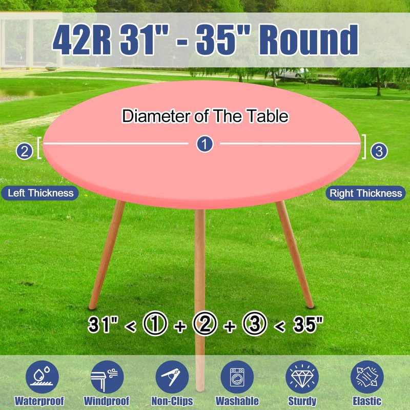 Moosfor Round Spandex Tablecloth, Elastic Fitted Waterproof Tablecloths for 31"-35" Tables, Stretch Washable Picnic Table Cover for Camping, Dining, Indoor and Outdoor,Coral Red