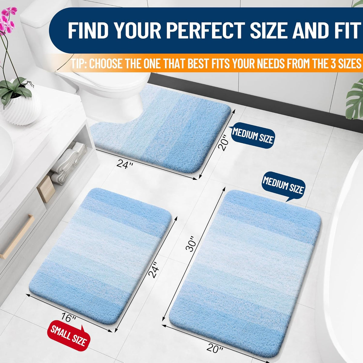 OLANLY Large Bathroom Rugs - Extra Soft Microfiber Mat 54x24 | Quick Dry & Machine Washable, Sky Blue