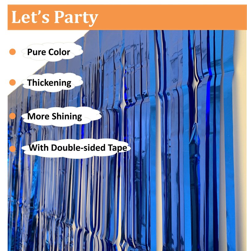2 Pack Blue Door Streamers Party Decorations 3.3ft x 6.6ft,Blue Tinsel Foil Fringe Streamers Backdrop for Birthday,Graduation,Ocean Themed Party Decorations,Door Fringe Curtains for Birthday Party
