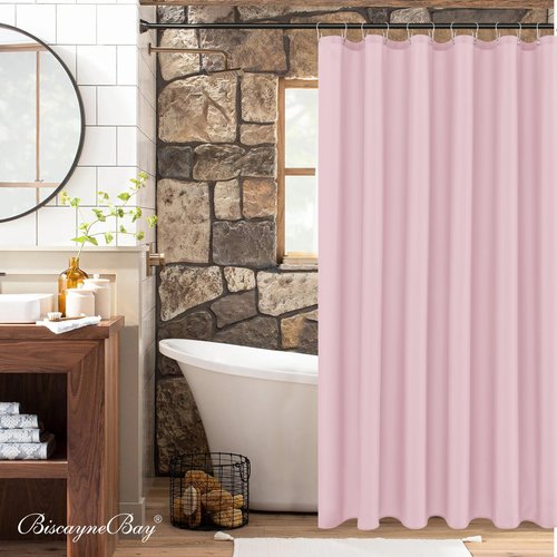 Biscaynebay Hotel Quality Fabric Shower Curtain Liners 72 Inch by 72 Inch, Pink Water Resistant Bathroom Curtains, Rust Resistant Grommets & Weighted Bottom Machine Washable