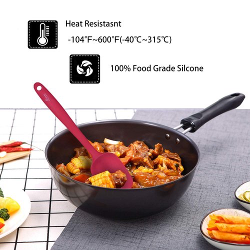 HOTEC Heat Resistant 600℉ BPA-Free Silicone Rubber Spatula Set, Kithchen Cooking Spatulas, Baking, Mixing, for Non Stick Cookware, Dishwasher Safe, Red Set of 5