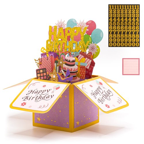 Funny Happy Birthday Gifts Card, Sweet 3D Birthday Gift Box for Adults and Kids with Envelopes, Unique Handmade Foldable Celebration Cards for Daughter, Son, Mom, Dad, Friend