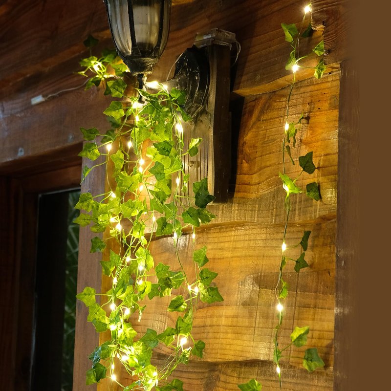 KASZOO 2 Pack 6.56 Ft Vines with Fairy Lights Battery Operated, 40 LEDs Artificial Garland Plant Vine Fairy Light, Hanging Ivy Lights for Bedroom Garden Party Wall Room Decor