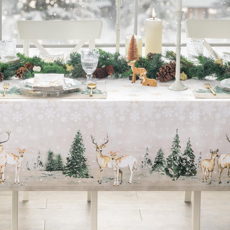 Maison d' Hermine Table Cloth Square Table 100% Cotton 60 x 60 Inches Fall Tablecloth Reusable Everyday Use for Thanksgiving Christmas Decorations Dining Farmhouse Party (Deer in The Woods)
