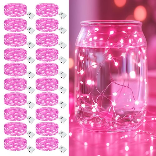 Fairdeer 20 Pack Fairy Lights Battery Operated - 7ft 20 Led Twinkle Lights 3 Modes, Bulk Mini String Lights Waterproof for Mason Jars Vases DIY Party Wedding Decoration Christmas - Pink