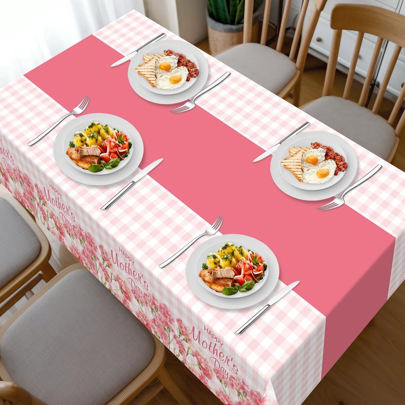2 Pack Mothers Day Tablecloth,Mothers Decorations 54" x 108" Disposable Plastic Tablecloth,Mothers Table Cloth Plastic Pink Table Cover for Party Supplies,Birthday,Home,Dinner,Indoor,Outside Picnic