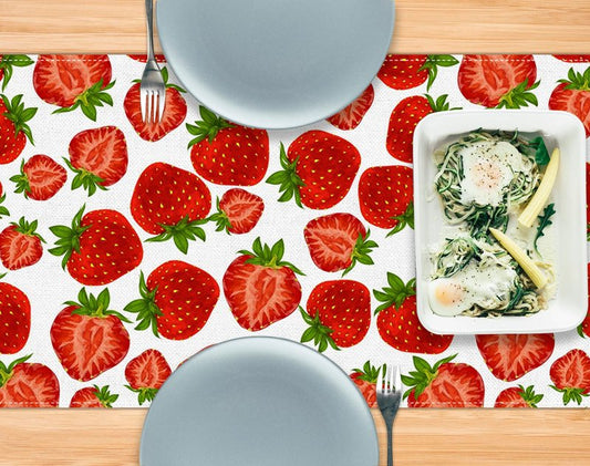 Pudodo Strawberry Table Runner Spring Summer Fruit Strawberry Themed Birthday Baby Shower Party Kitchen Dining Home Decoration (13" x 72")