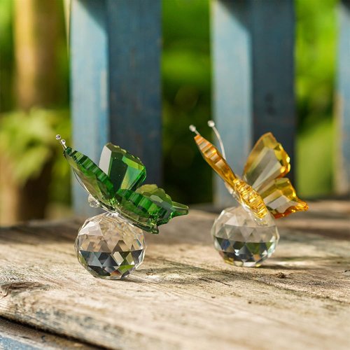 H&D Hyaline & Dora Handmade Crystal Butterfly Figurine Set - Elegant Glass Collectibles | Pack of 2