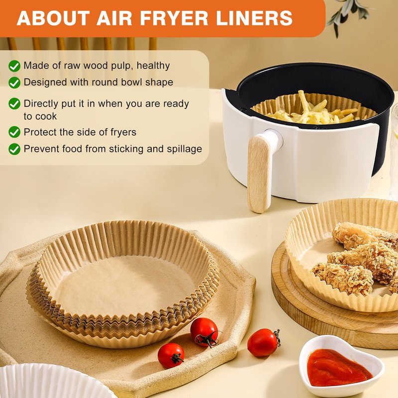 Air Fryer Liners Disposable - 50 PCS 8 Inch Air Fryer Parchment Paper Round, Non-Stick Food Grade Paper Liner for Baking Roasting Microwave