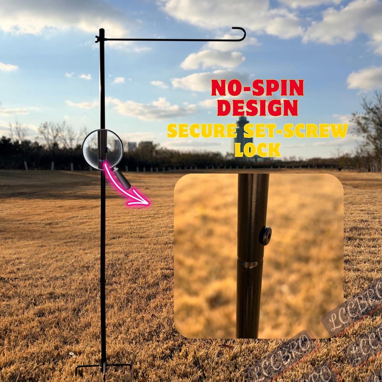 LCCBRO Garden Flag Stand - Heavy Duty No Spin Holder for 12 x 18 Flags | Sturdy 5 Prong Base