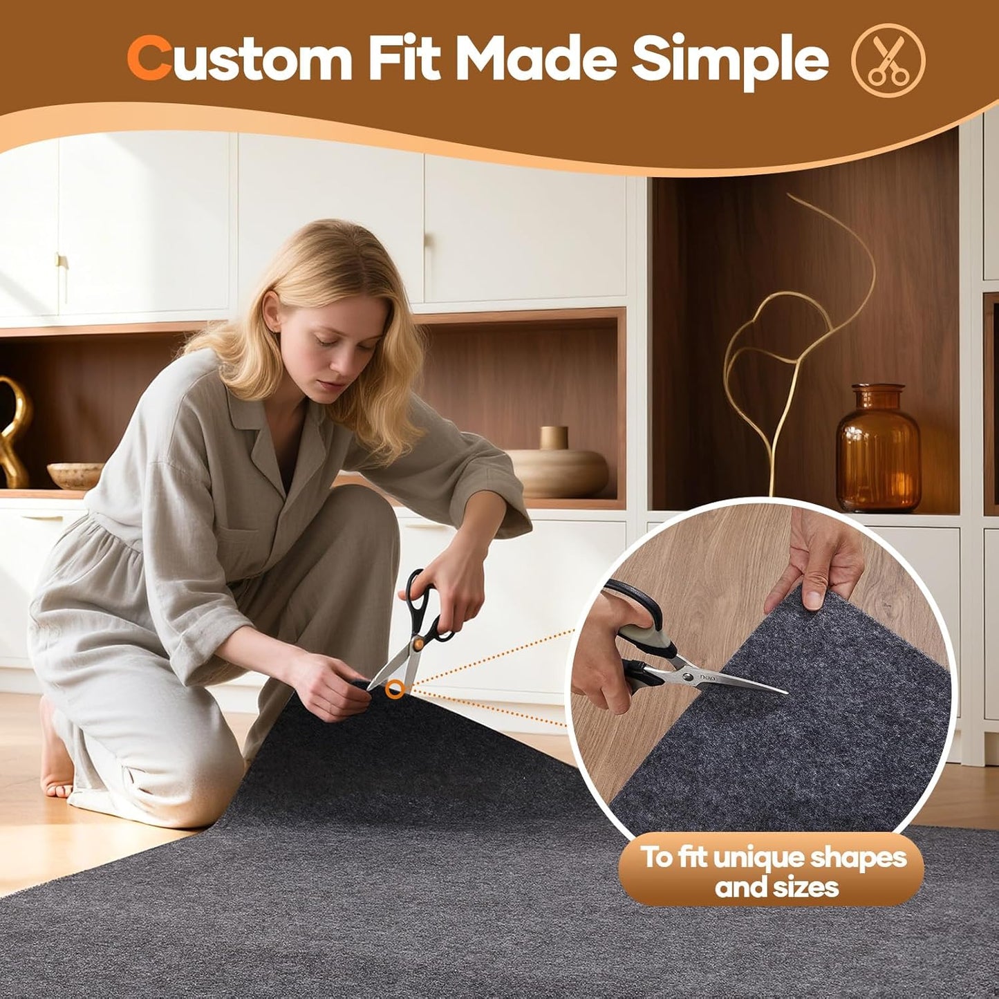 Veken Non-Slip Rug Pad Gripper - Cushioned Felt & Silicone Backing | 9 x 12 Ft, 1/4 Inch Thick