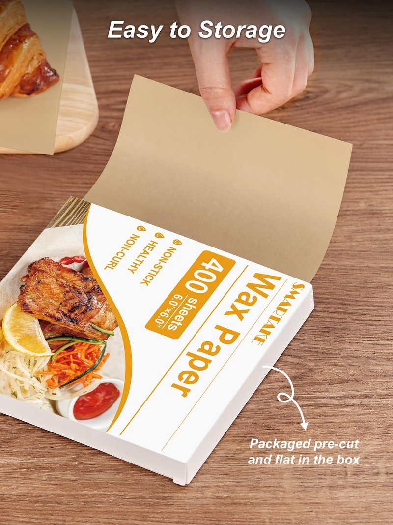 SMARTAKE 6 x 6 Inches Wax Paper for Food, 400 Pcs Non-Stick Hamburger Patty Paper, Square Sandwich Separators Wrapping Sheets, for Lunch, Restaurants, Barbecues, Picnics, Parties, Unbleached