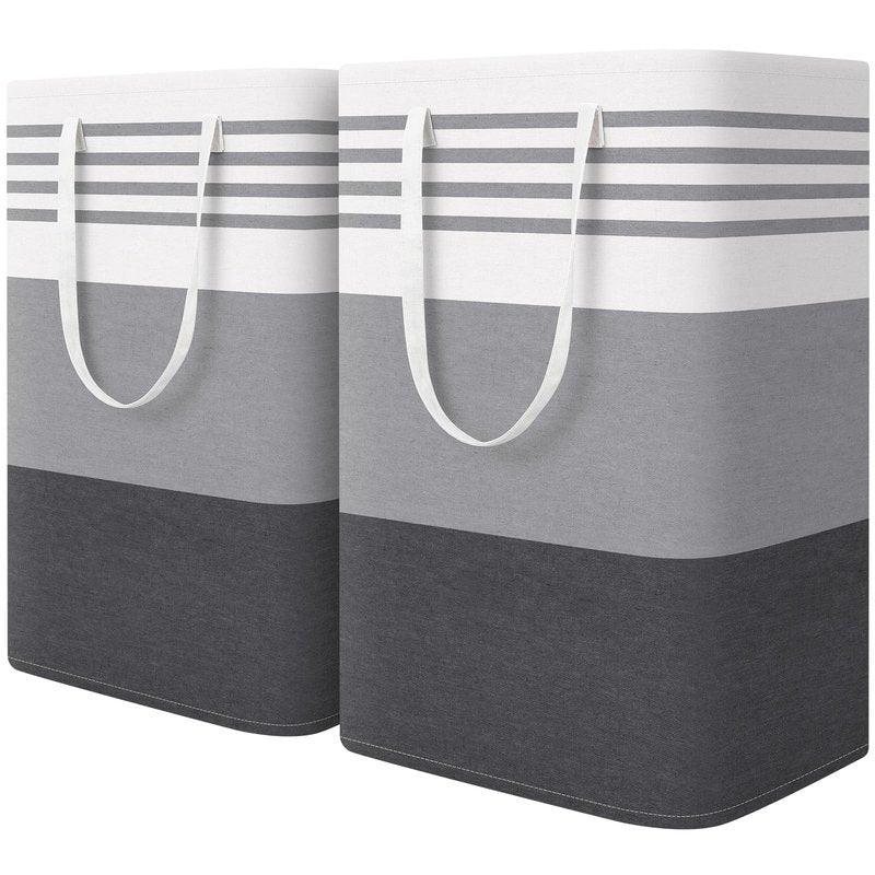WOWBOX 2 Pack Laundry Baskets, Laundry Hampers, Freestanding Dirty Clothes Hampers with Reinforced Handles & Cross Stitch & Waterproof Coating, for Laundry Bedroom Bathroom Dorm,75L Grey
