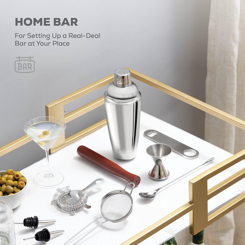 Pantrypoet Bartender Kit & Cocktail Shaker – 10-Piece Stainless Steel Drink Mixer Set with Jigger, Strainer, Muddler & Bar Spoon, Travel Bag Included – Essential Home Bar Accessories