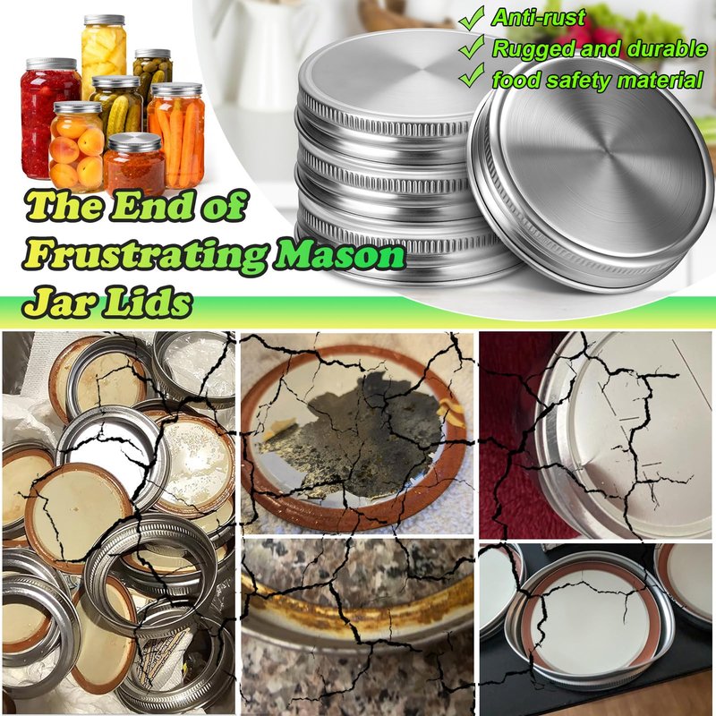 Palksky Mason Jar Lids Stainless Steel for Wide Mouth Mason Jar Lids, 4Pcs Rustproof Mason Jar Caps/Tops - Leakproof & Dishwasher Safe