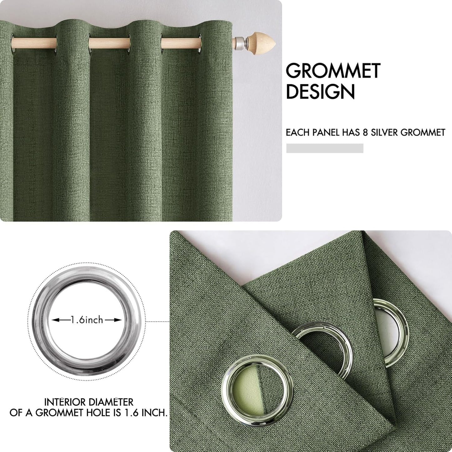 MIULEE 100% Blackout Linen Textured Curtains - Olive Green Thermal Insulated Drapes | 42 x 84 Inch (2 Panels)