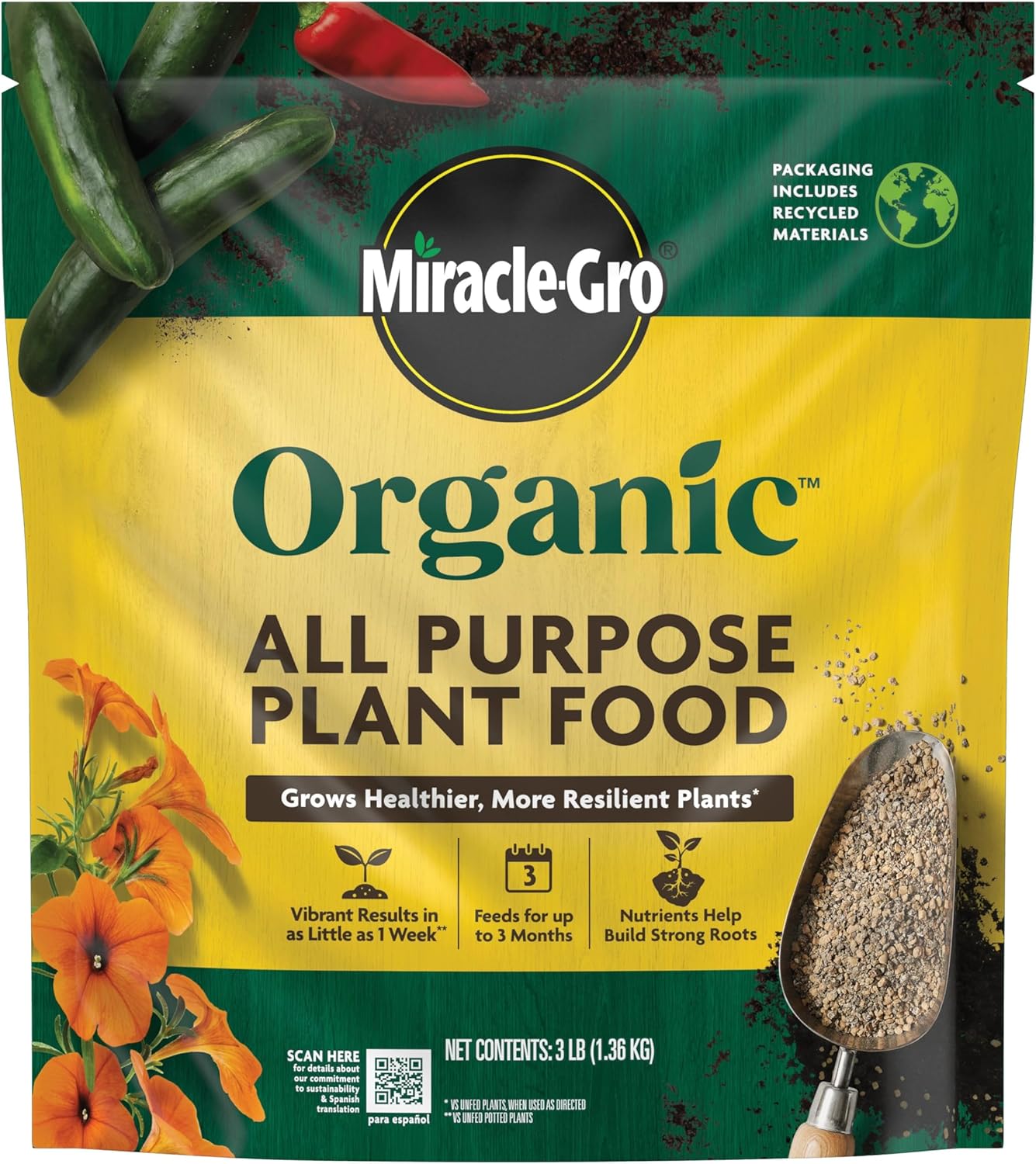 Miracle-Gro Organic All Purpose Plant Food - 3 lb Garden Fertilizer for Vegetables, Flowers & More