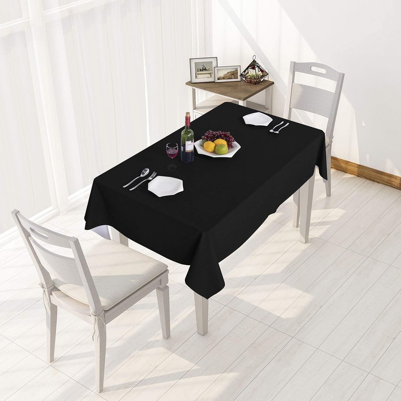 sancua 100% Waterproof Round PVC Tablecloth - 70 Inch - Oil Proof Spill Proof Vinyl Table Cloth, Wipe Clean Table Cover for Dining Tables, Buffet Parties and Camping, Black