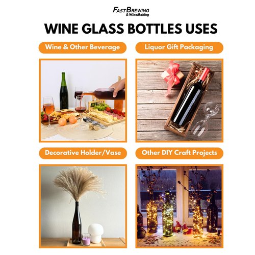 FastRack - 375 ml Clear Hock Liquor Wine Bottles (Pack of 12) | NO CORKS INCLUDED | W17 375ml Clear Flint Stretch Empty Glass Bottles for Drinks