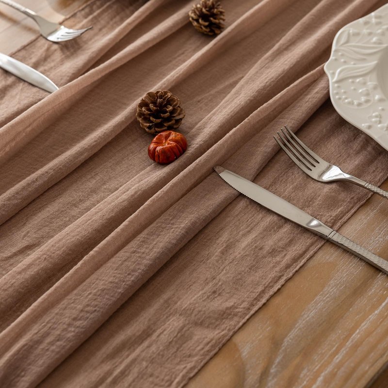 Keketoarrange 6pcs Cheesecloth Table Runner Nude Gauze Rustic Boho Coffee Cheese Cloth 120 Inch 10 FT for Wedding Baby Shower Bridal Shower Birthday Party Long Sheer Farmhouse Home Decorations