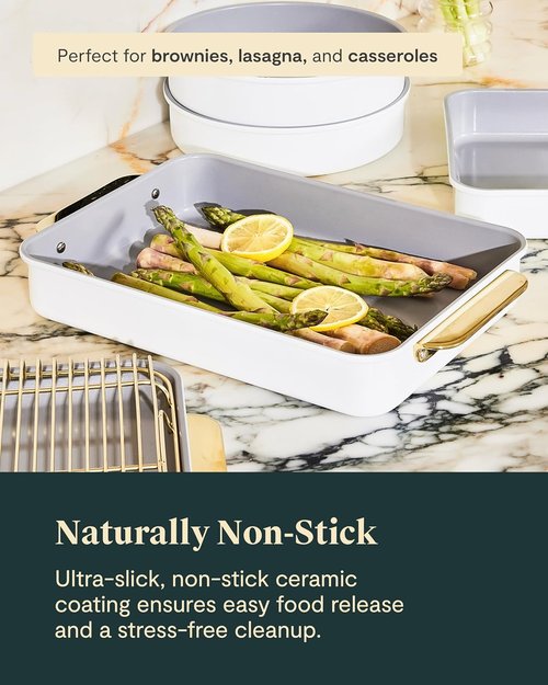 Caraway Nonstick Baking Pan Set | 2x 9" x 6.5" & 1x 9" x 13" - Non-Toxic, PTFE & PFOA Free - Deep Ceramic for Casseroles & Lasagna - Sage
