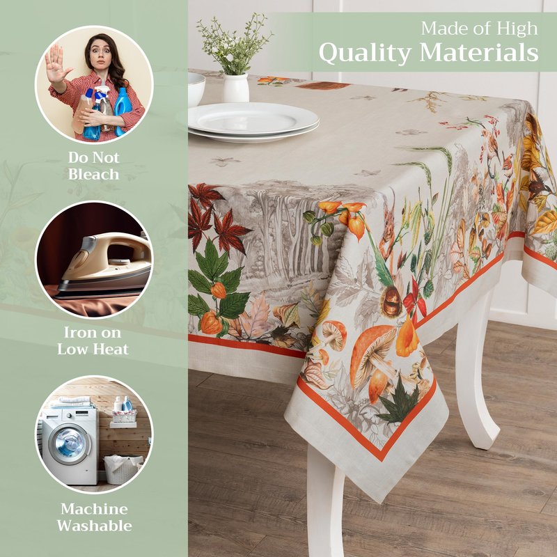 Maison d' Hermine Table Cloth Square Table 100% Cotton 60 x 60 Inches Fall Tablecloth Reusable Everyday Use for Thanksgiving Christmas Decorations Dining Farmhouse Party (Recolte)