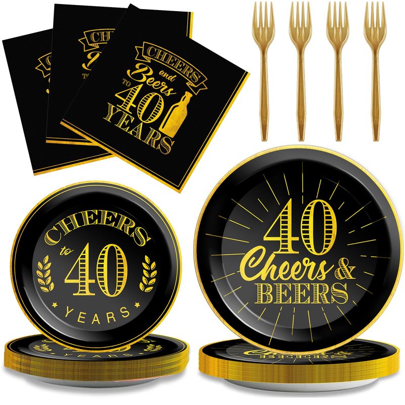96 Pcs Cheers 40th Birthday Plates and Napkins Party Supplies Cheers to 40 Years Tableware Set 40th Party Birthday Decorations Favors for Men Women Serves 24