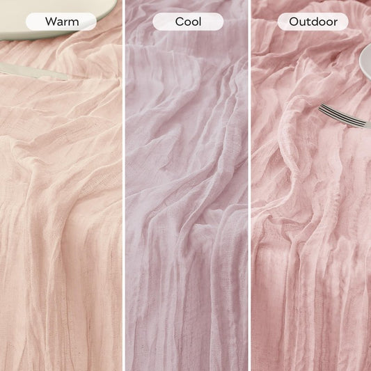 Leetaltree Cheesecloth Table Runner with Wrinkle Texture - 35x120 Inch 10 FT Crinkled Gauze Table Runner for Wedding, Party & Home Decor - Elegant Scarf Table Runner (Pink, 3 Pack)