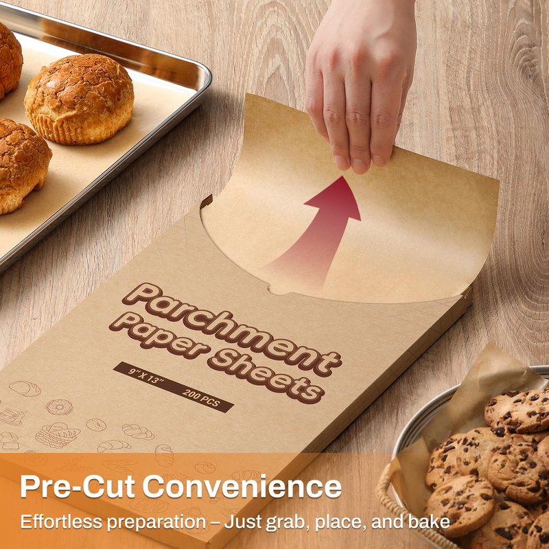 200Pcs 9x13 Inch Unbleached Parchment Paper Sheets for Baking, Pre-Cut, Non-Stick Parchment Paper for Baking, Cooking, Grilling, Air Fryer, Half Sheet Baking Sheets for Baking Cookies, Cooking, Oven
