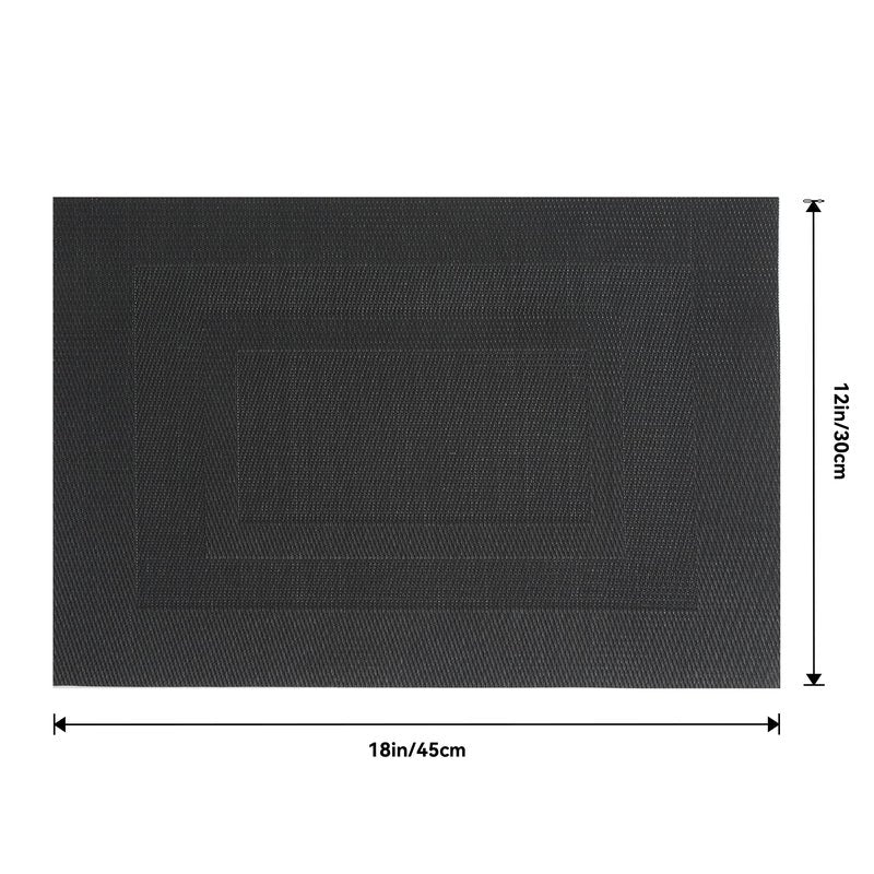 Leetaltree Black Frame Placemats Set of 8 - Heat Resistant Non-Slip Place mats for Dining Table, Washable Durable PVC Vinyl Woven Table Mats（Black Frame, 8）