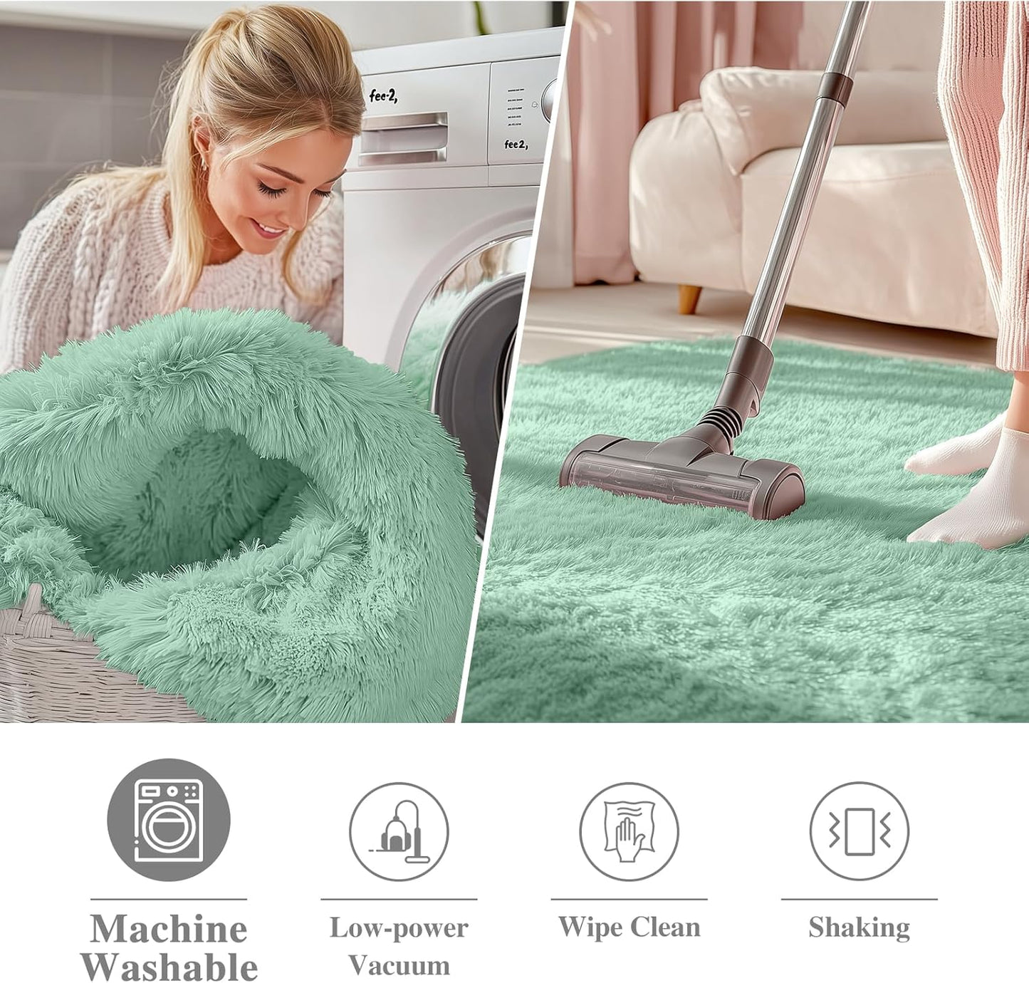 OLANLY Mint Green Round Rug - Soft & Fluffy 5 ft Circle Area Rug for Bedroom & Living Room Decor