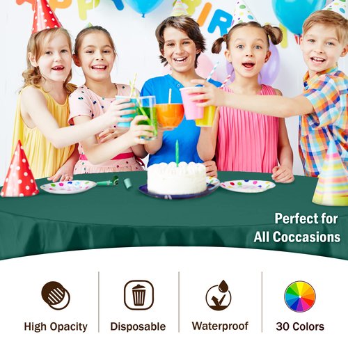 Exquisite Party Solids 6-Pack Premium Plastic Tablecloth 84in. Round Plastic Table Cover - Dark Green