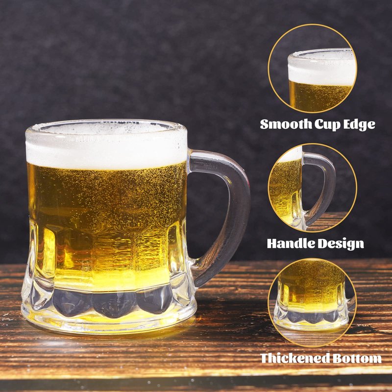 ZZYFGH 6 Pack Mini Beer Shot Glasses, Shot Glasses with Handle, Mini Heavy Base Clear Beer Mugs-1.8 Ounce, Tequila, Vodka, Great for Father, Husband, Birthday or Friend Party Present