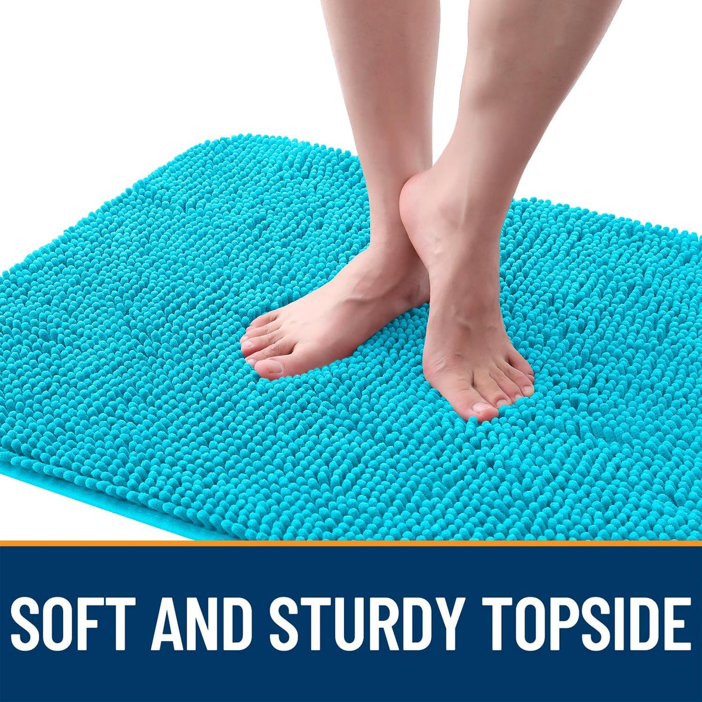 OLANLY Dog Door Mat - Absorbent Non-Slip Washable Doormat for Muddy Paws | Quick Dry Chenille, Aqua Blue 48x30