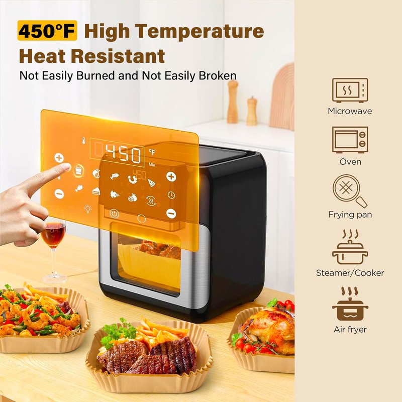 Air Fryer Liners Disposable, 125Pcs Parchment Paper, 8 Inch Non-stick Air Fryer Paper Liners, Unbleached Square Airfryer Liners for 5-8QT Air Fryer, Baking, Roasting Microwave