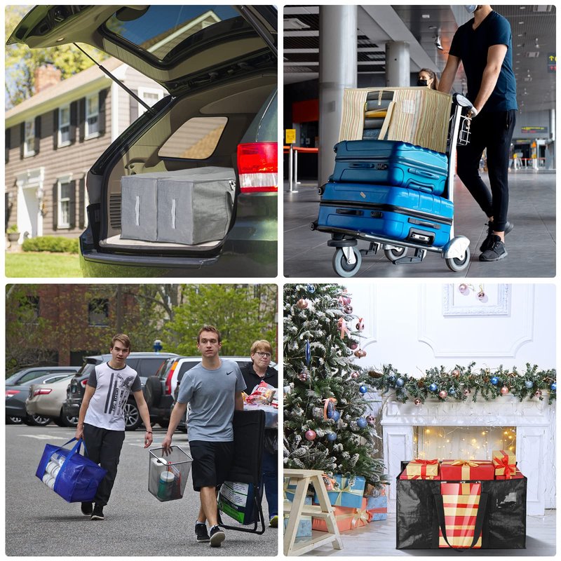 BALEINE 6-Pack Oversized Moving Bags with Reinforced Handles, Heavy-Duty Storage Tote Moving Supplies for Packaging, Camping (Blue w/Window, 6-Pack)
