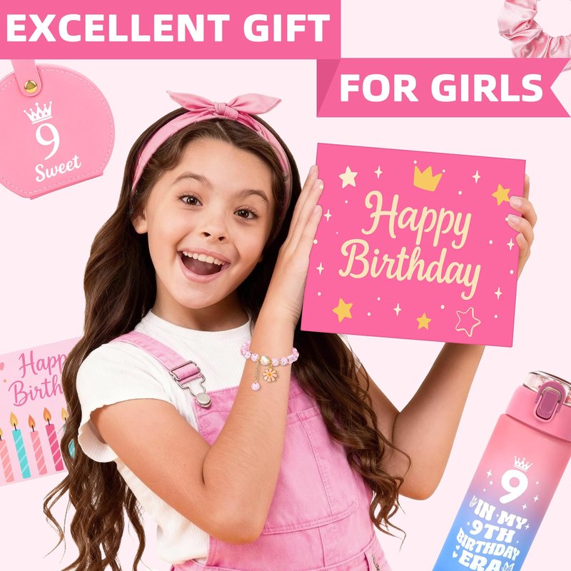 MIRTHIA 9 Year Old Gifts for Girls - 6-in-1 9th Birthday Gifts for Girls Birthday Gift for 9 Year Olds Girl Present for 9 Years Olds Girl Presents Age 9 for Sister Daughter Niece Granddaughter