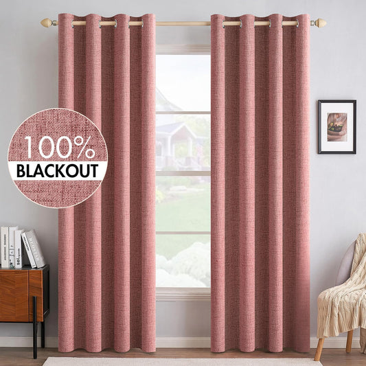 MIULEE Blackout Linen Textured Curtains - Thermal Insulated Dusty Rose Drapes | 52 x 72 Inch (2 Panels)