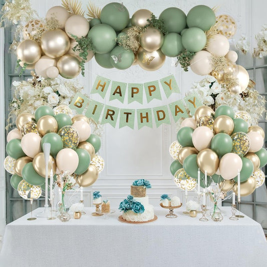 Sage green Balloons, 60pcs 12inch Sage green Sand White Metallic Gold Confetti Balloons for Boho Birthday Wedding Bridal Baby Shower Engagement Party Decorations