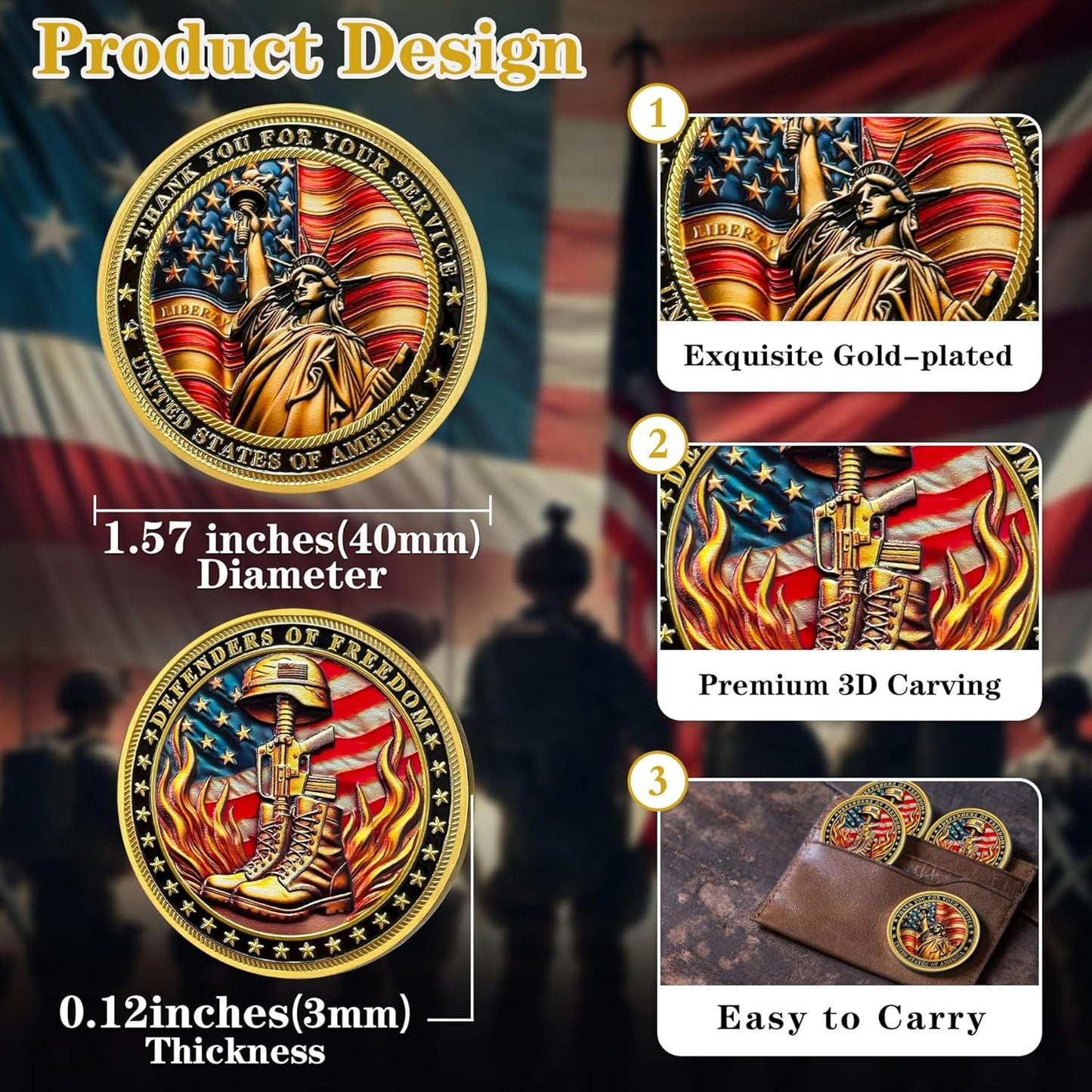 **Flame Boots Military Challenge Coin - Patriotic Eagle Flag Commemorative Token for US Army Veterans**