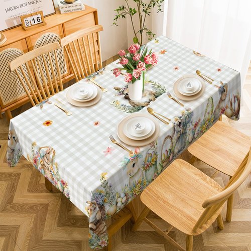 cusugbaso Easter Tablecloth 60x84 Inch Rectangle - Easter Decorations for The Home - Water Resistant Spring Table Cloth Rectangle for Party,Table, Outdoor Decorations