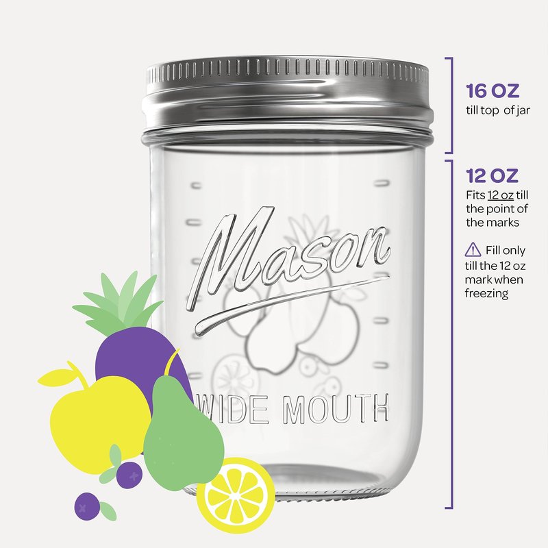 SEWANTA Wide Mouth Mason Jars 16 oz [5 Pack] With Mason Jar Lids and Bands, Mason Jars 16 oz - For Canning, Fermenting, Pickling - Jar Décor - Microwave/Dishwasher Safe.