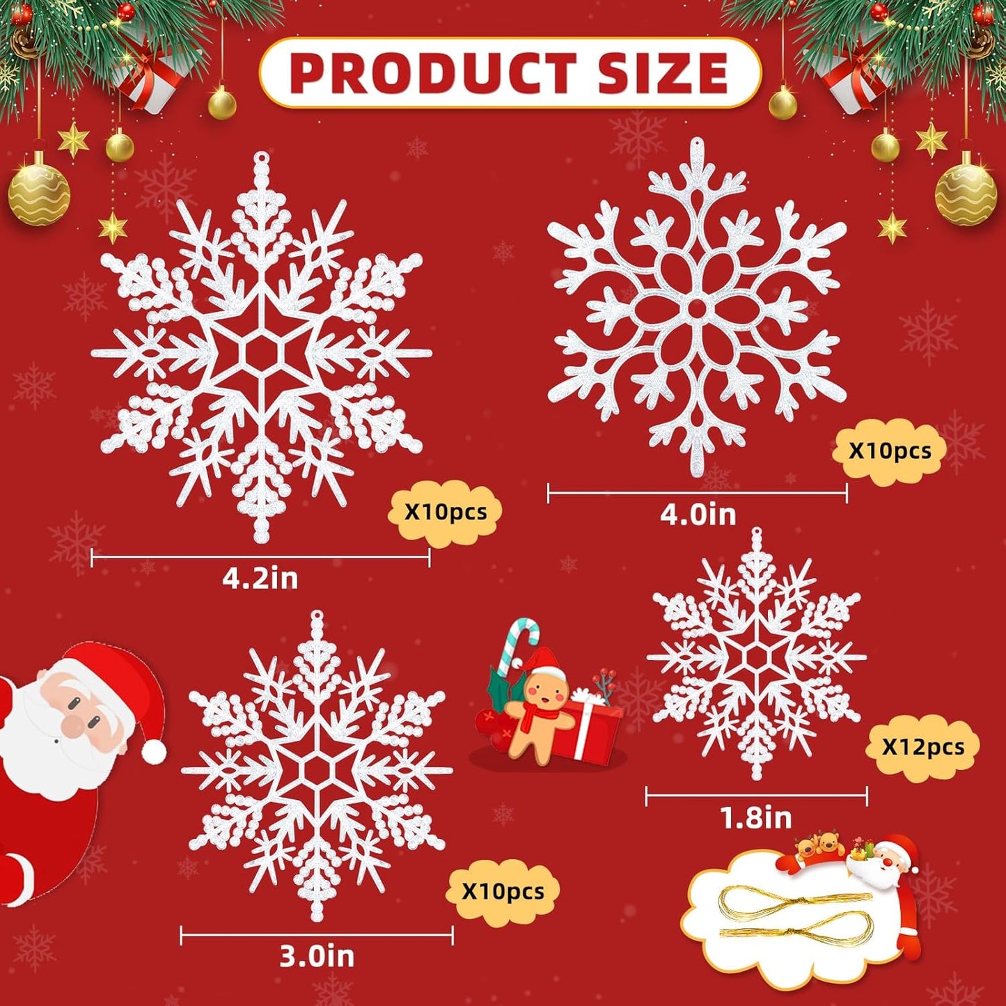 Miucat White Snowflake Ornaments - 42pcs Glittering Christmas Tree Decorations | Festive Hanging Decor
